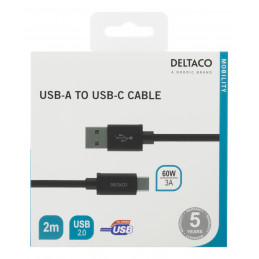 Deltaco USBC-1134M USB-kaapeli 2 m USB 2.0 USB A Musta