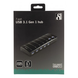 Deltaco UH-723 keskitin USB 3.2 Gen 1 (3.1 Gen 1) Type-A Musta