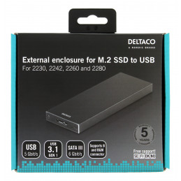 Deltaco MAP-K16N tallennusaseman kotelo SSD-kotelo Musta M.2
