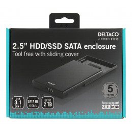 Deltaco MAP-K2568 tallennusaseman kotelo HDD- SSD-kotelo Musta 2.5"
