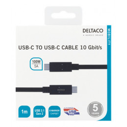 Deltaco USBC-1402M USB-kaapeli 1 m USB 3.2 Gen 2 (3.1 Gen 2) Musta