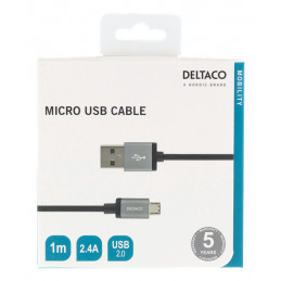 Deltaco MICRO-110F USB-kaapeli 1 m USB 2.0 USB A Micro-USB B Musta