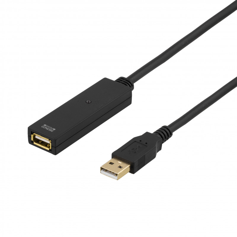 Deltaco USB2-EX15M USB-kaapeli 15 m USB 2.0 USB A Musta