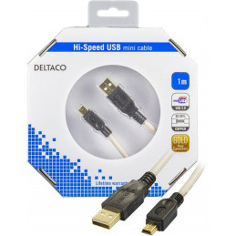 Deltaco USB-24-K USB-kaapeli 1 m USB 2.0 USB A Mini-USB B Beige, Musta