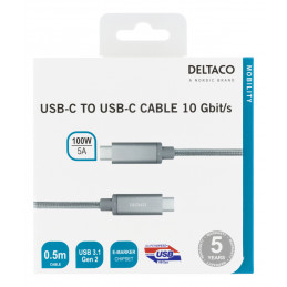 Deltaco USBC-1416M USB-kaapeli 0,5 m USB 3.2 Gen 2 (3.1 Gen 2) Hopea