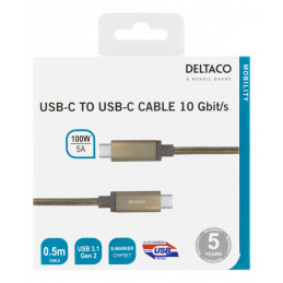 Deltaco USBC-1421M USB-kaapeli 0,5 m USB 3.2 Gen 2 (3.1 Gen 2) Kulta