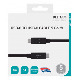 Deltaco USBC-1501M USB-kaapeli 1 m USB 3.2 Gen 1 (3.1 Gen 1) Musta