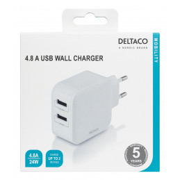 Deltaco USB-AC175 mobiililaitteen laturi Valkoinen Sisätila