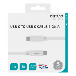 Deltaco USBC-1502M USB-kaapeli 1 m USB 3.2 Gen 1 (3.1 Gen 1) Valkoinen