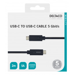 Deltaco USBC-1503M USB-kaapeli 2 m USB 3.2 Gen 1 (3.1 Gen 1) Musta