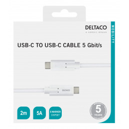 Deltaco USBC-1504M USB-kaapeli 2 m USB 3.2 Gen 1 (3.1 Gen 1) Valkoinen