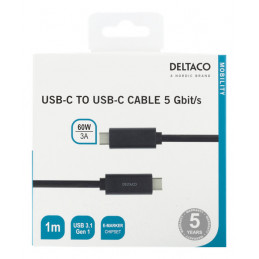 Deltaco USBC-1054M USB-kaapeli 1 m USB 3.2 Gen 1 (3.1 Gen 1) Musta