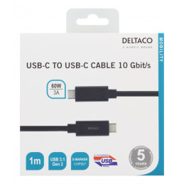 Deltaco USBC-1122M USB-kaapeli 1 m USB 3.2 Gen 2 (3.1 Gen 2) Valkoinen