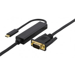 Deltaco USBC-1089-K videokaapeli-adapteri 5 m USB Type-C VGA (D-Sub) Musta