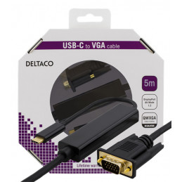 Deltaco USBC-1089-K videokaapeli-adapteri 5 m USB Type-C VGA (D-Sub) Musta