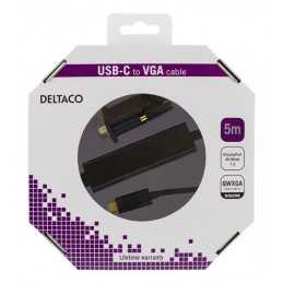 Deltaco USBC-1089-K videokaapeli-adapteri 5 m USB Type-C VGA (D-Sub) Musta