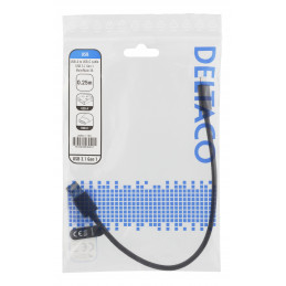 Deltaco USBC-1150 USB-kaapeli 0,25 m USB 3.2 Gen 1 (3.1 Gen 1) USB A Musta