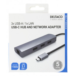 Deltaco USBC-1294 keskitin USB 3.2 Gen 1 (3.1 Gen 1) Type-C Harmaa