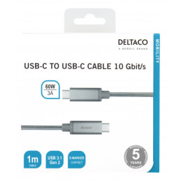 Deltaco USBC-1367M USB-kaapeli 1 m USB 3.2 Gen 2 (3.1 Gen 2) Hopea