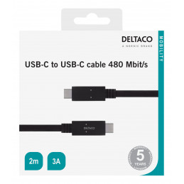 Deltaco USBC-2002M USB-kaapeli 2 m USB 2.0 Musta