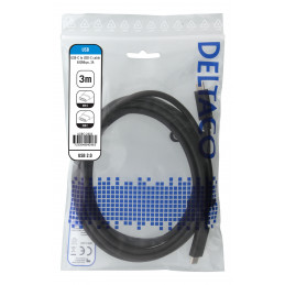 Deltaco USBC-2003 USB-kaapeli 3 m USB 2.0 Musta