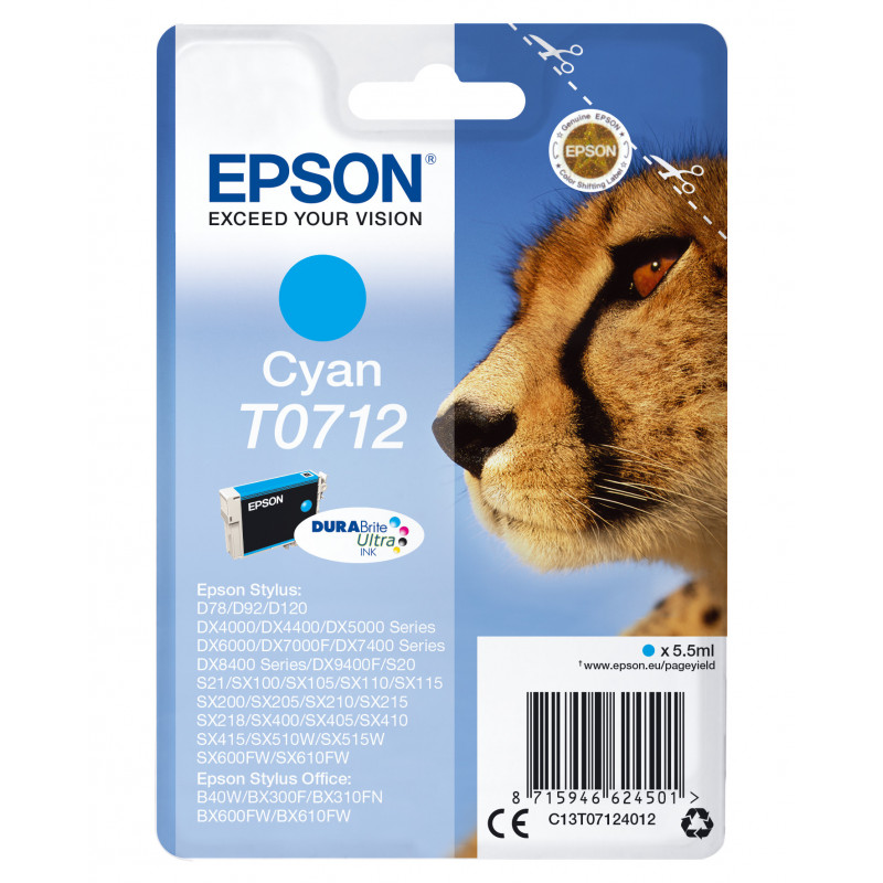 Epson Yksittäispakkaus, syaani T0712 DURABrite Ultra -muste