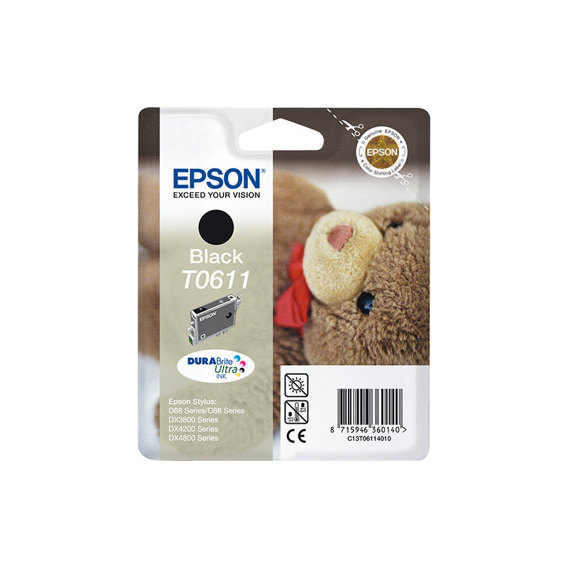 Epson Teddybear Yksittäispakkaus, musta T0611 DURABrite Ultra -muste