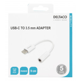 Deltaco USBC-1144 matkapuhelimen kaapeli Valkoinen 0,9 m 3.5mm