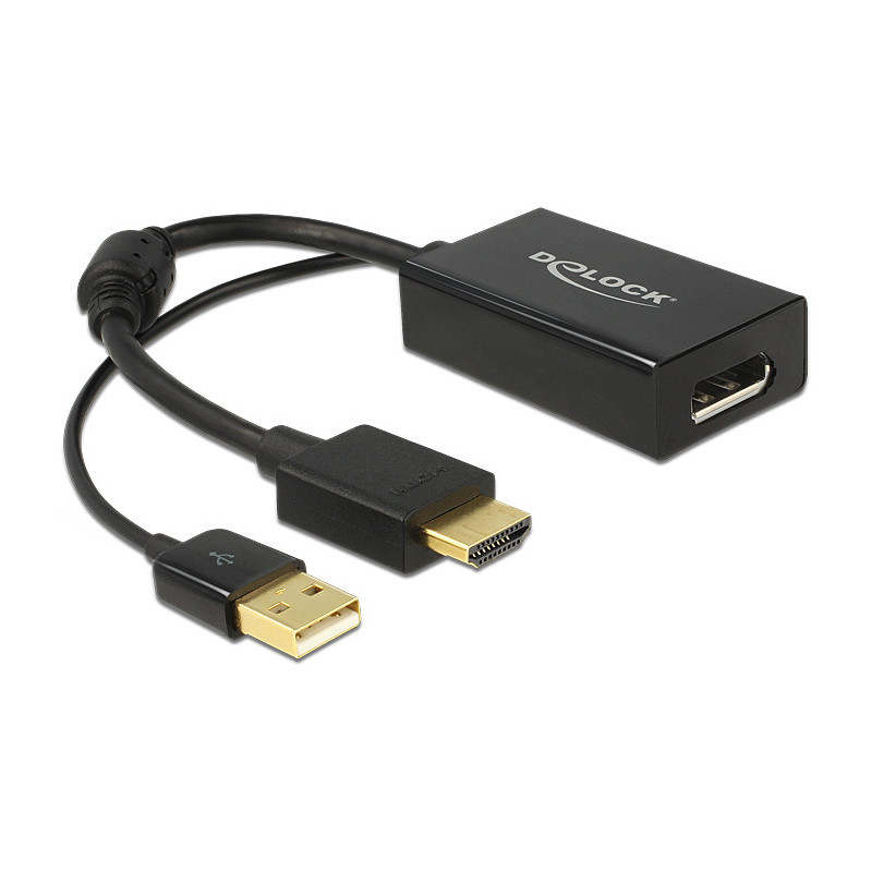 DeLOCK 0.245m HDMI+USB2.0-A DisplayPort 0,254 m HDMI + USB Musta