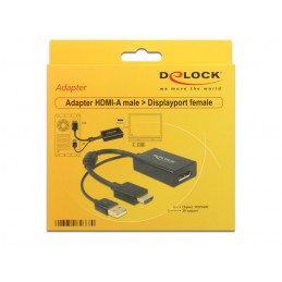 DeLOCK 0.245m HDMI+USB2.0-A DisplayPort 0,254 m HDMI + USB Musta