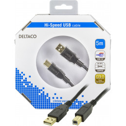 Deltaco USB-250S-K USB-kaapeli 5 m USB 2.0 USB A USB B Musta