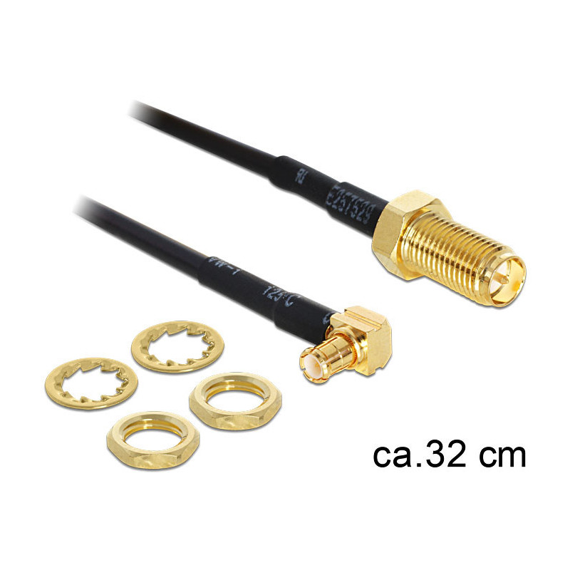 DeLOCK 88472 koaksiaalikaapeli 0,32 m MMCX RP-SMA Kulta, Musta