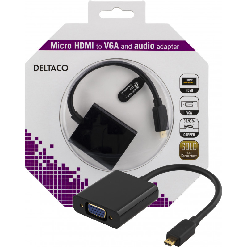 Deltaco HDMI-VGA16-K videokaapeli-adapteri 0,2 m HDMI-tyyppi D (mikro) VGA (D-Sub) Musta