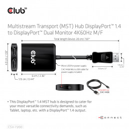 CLUB3D MST hub DisplayPort 1.4 to DisplayPort + HDMI 4K60Hz M F