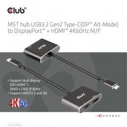 CLUB3D CSV-1552 videokaapeli-adapteri USB Type-C HDMI + DisplayPort