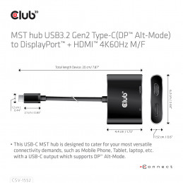 CLUB3D CSV-1552 videokaapeli-adapteri USB Type-C HDMI + DisplayPort