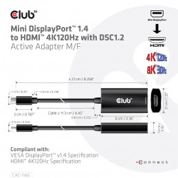 CLUB3D CAC-1186 videokaapeli-adapteri 0,15 m Mini DisplayPort HDMI-tyyppi A (vakio) Musta