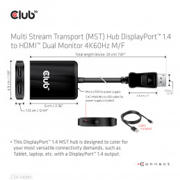 CLUB3D CSV-7200H videohaaroitin DisplayPort 2x HDMI