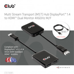 CLUB3D CSV-7200H videohaaroitin DisplayPort 2x HDMI