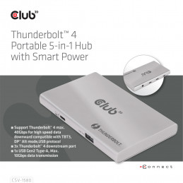 CLUB3D Thunderbolt™4 Portable 5-in-1 Hub with Smart Power