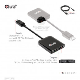 CLUB3D CSV-7200 videohaaroitin DisplayPort 2x DisplayPort