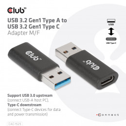 CLUB3D CAC-1525 kaapelin sukupuolenvaihtaja USB A USB TYPE C Musta