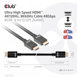 CLUB3D Ultra High Speed HDMI 4K120Hz, 8K60Hz Cable 48Gbps M M 4 m 13.12ft 26AWG