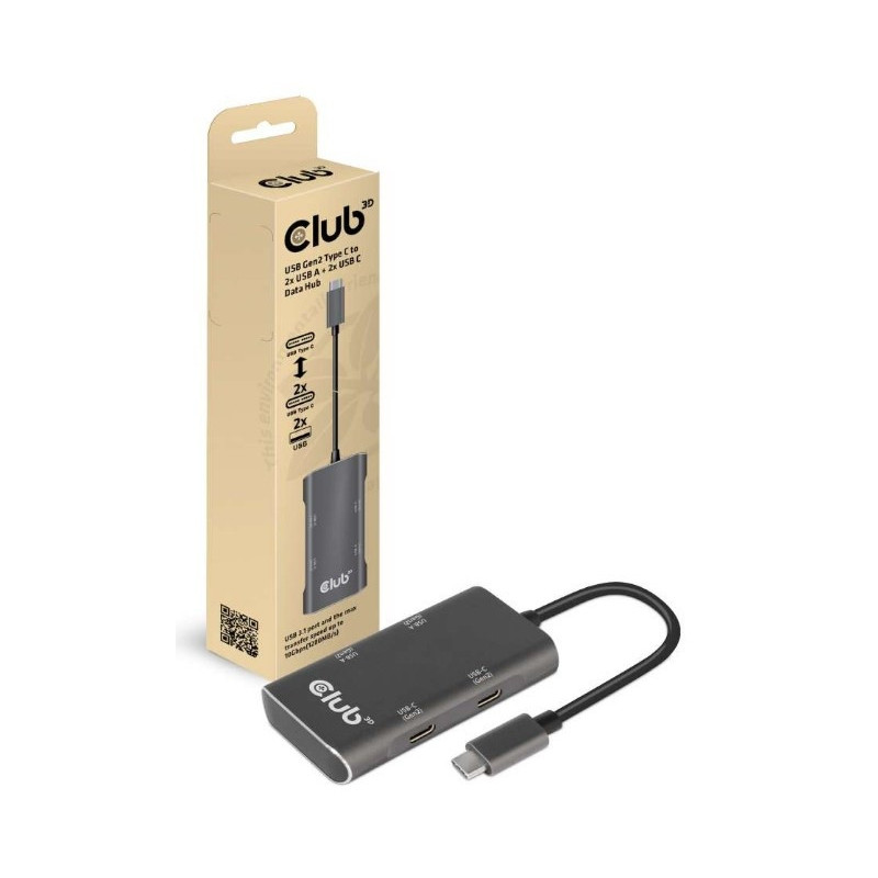 CLUB3D CSV-1542 keskitin USB 3.2 Gen 2 (3.1 Gen 2) Type-C 10000 Mbit s Puuhiili, Harmaa