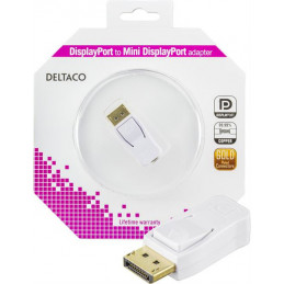DELTACO DisplayPort-sovitin DisplayPort 20-pin ur - Mini DisplayPort 20-pin na kullatut liittimet valkoinen