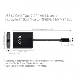 CLUB3D USB3.2 Gen2 Type-C(DP Alt-Mode) to DisplayPort Dual Monitor 4K60Hz M F MST hub