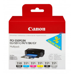 Canon PGI-550PGBK + CLI551 (PGBK C M Y BK GY) mustekasetti 6 kpl Alkuperäinen Valokuva musta, Valokuva syaani, Valokuva harmaa,