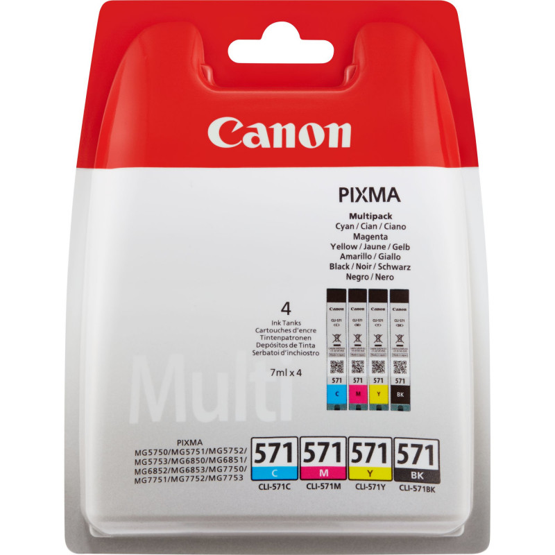 Canon CLI-571 Multipack mustekasetti 4 kpl Alkuperäinen Musta, Syaani, Magenta, Keltainen