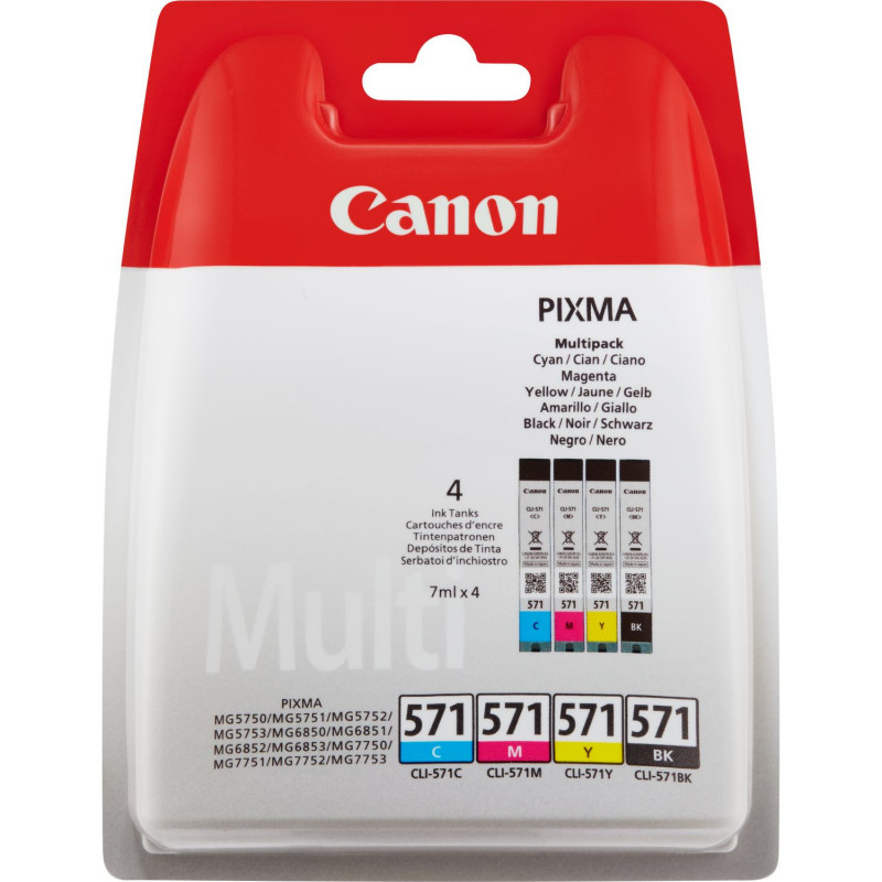 Canon CLI-571 Multipack mustekasetti 4 kpl Alkuperäinen Musta, Syaani, Magenta, Keltainen