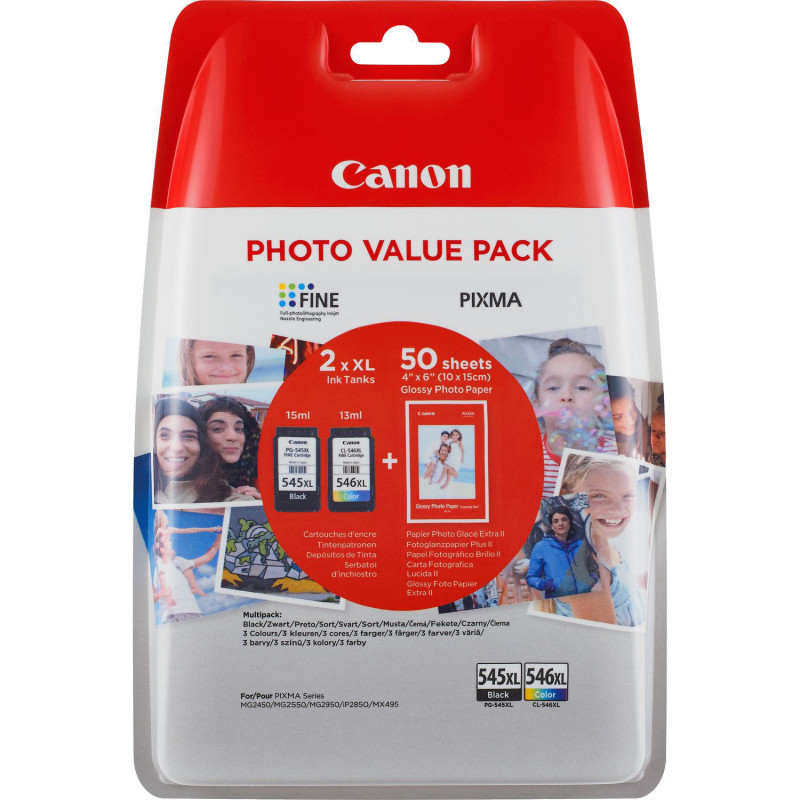 Canon PG-545XL CL546XL mustekasetti 2 kpl Alkuperäinen Korkea (XL) värintuotto Musta, Syaani, Keltainen, Magenta